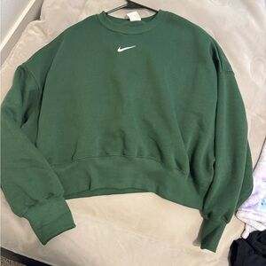 Nike Women's Dark Green Cropped Crewneck Sweatshirt